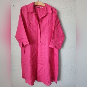 ANGOOR Women's Linen Pink Button Down Casual Dress side Pockets